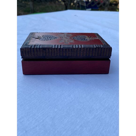 Handmade Polish Folk Art Wooden Trinket Box 3.5 x 5 in. Red Brown Heart Leaf EUC - Picture 2 of 14